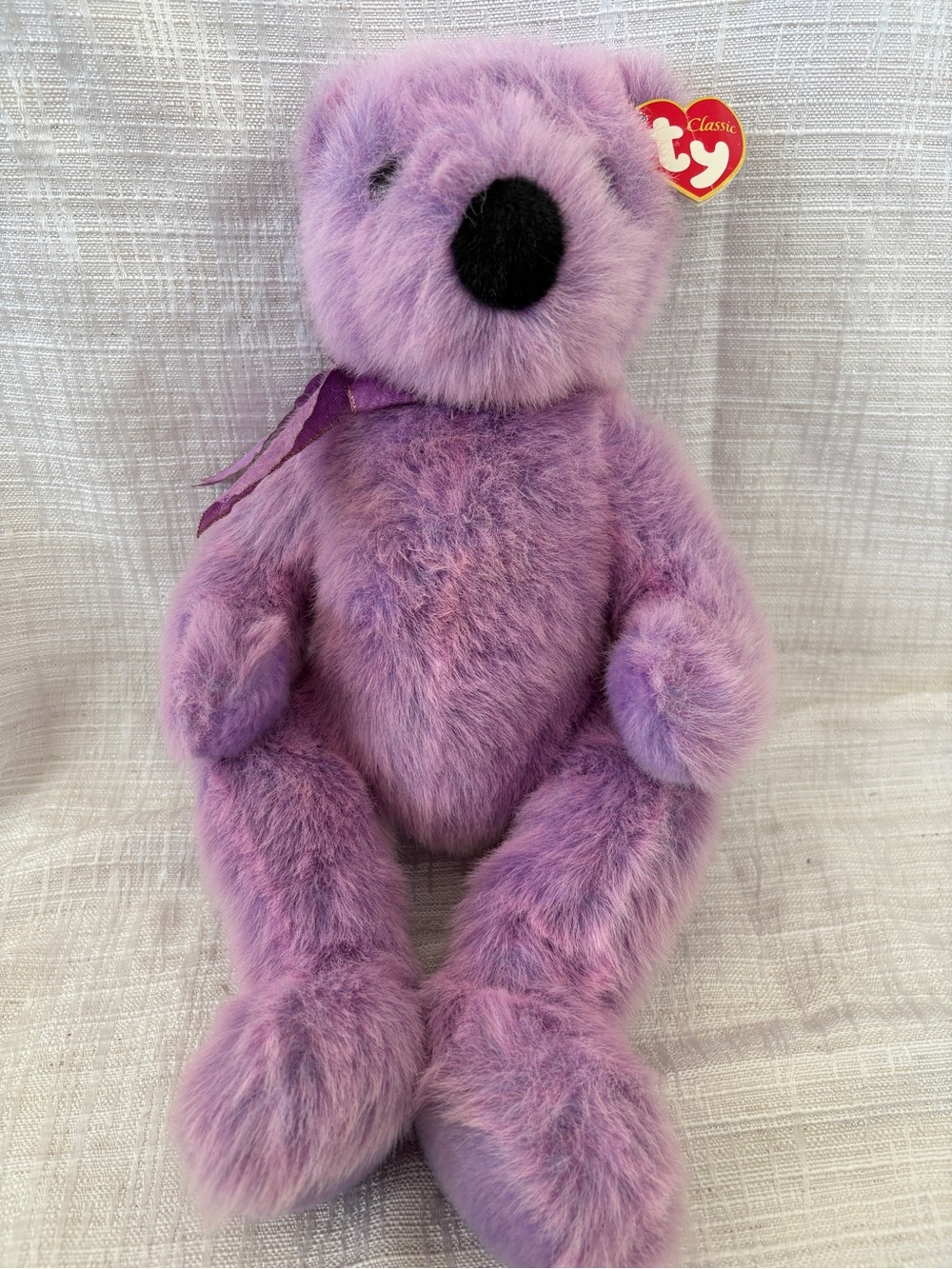 Ty Purple Classic Plush Bear with Ribbon
